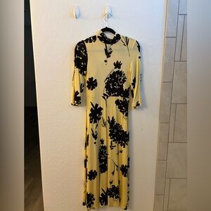 Elegant Yellow and Black Floral Dress